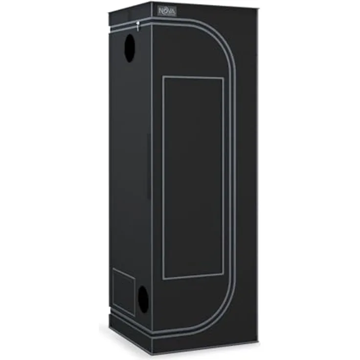 NovaGrove Growzelt 60x60x180cm, Growbox mit 1680D robuster Außenschicht, hochreflektierender Diamant-Aluminium-Innenbeschichtung, schwarz