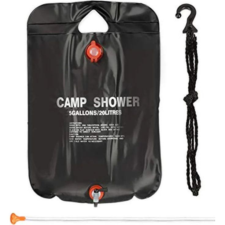 relaxdays Gartendusche Campingdusche, 20 Liter, faltbar, Schwarz, mit Handbrause und Schlauch, Solardusche für unterwegs – Bild 1