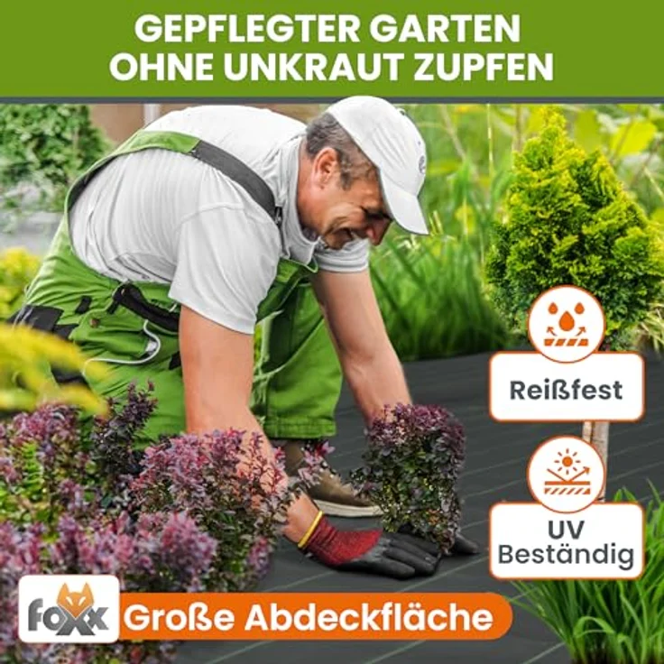 Foxx Unkrautvlies [EXTRA STARK] 2x5 m, reißfestes & wasserdurchlässiges Gartenvlies mit effektiver Unkrautbarriere für Pflanzen & Hochbeete – Bild 4