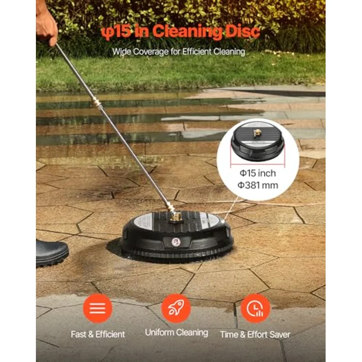 VEVOR 385 mm Hochdruckreiniger, max. 3000 PSI, Kunststoff auf Rädern, 2 Sprühdüsen, 2 Verlängerungsstangen für Beton, schwarz – Bild 2