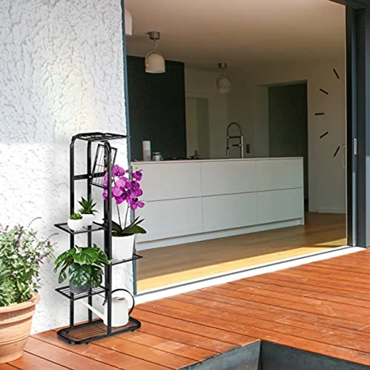 relaxdays Blumenständer Metall Blumentreppe 6 Etagen, Schwarz - Robustes Stahlgestell, pulverbeschichtet, vielseitig einsetzbar – Bild 3