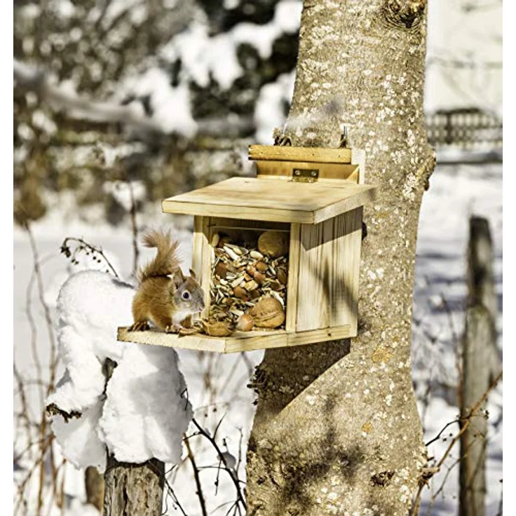Windhager Futterstation, Eichhörnchen Futterhaus, Futterautomat, Futterkasten, Nussstation, Überwinterungshilfe, Futterbox, 05586, Holz, 18 x 17 x 13 cm – Bild 4