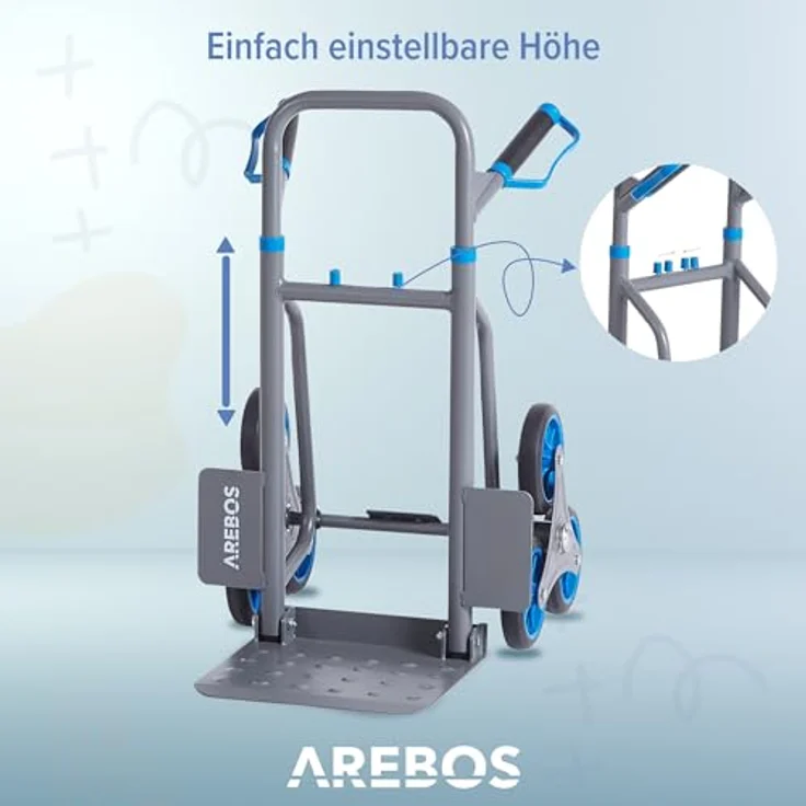 Arebos Treppensackkarre Transportkarre 150kg Treppensteiger Stappelkarre, Höhenverstellbar: 74 - 109 cm, Anthrazit - Preisvergleich – Bild 6