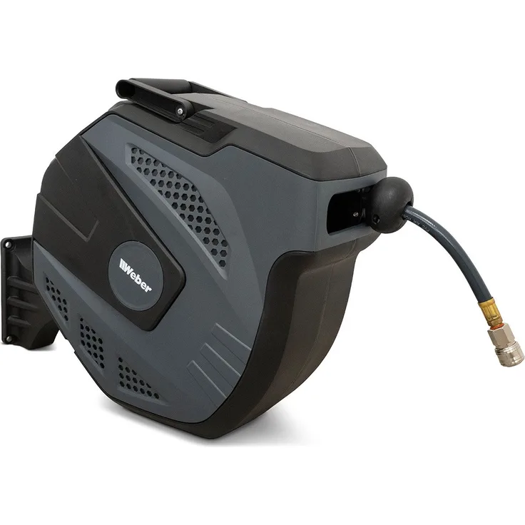 Weber GmbH Druckluft-Schlauchaufroller WZ-DA10, 3/8" mit 15 m PU-Schlauch, automatische Aufrollfunktion, 180° schwenkbar, inkl. Wandhalterung