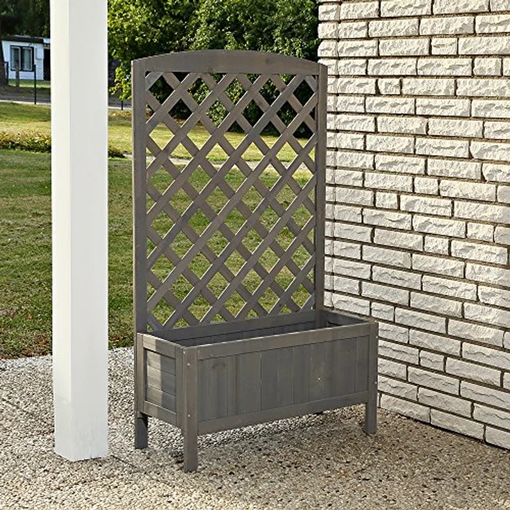 Melko Rankgitter Rankhilfe Spalier mit Blumenkasten Pflanzkasten aus Holz, ideal für Kletterpflanzen, grau – Bild 3