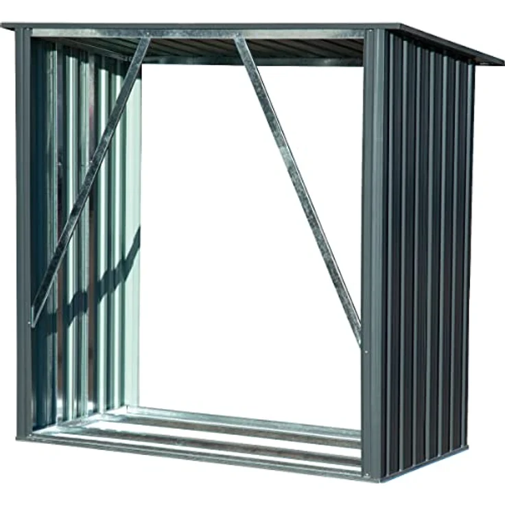 dobar® 29098e Kaminholzregal, verzinktes Stahlblech mit Überdachung, 1,5 m³ Lagerkapazität, 163 x 83 x 154 cm, grau – Bild 4