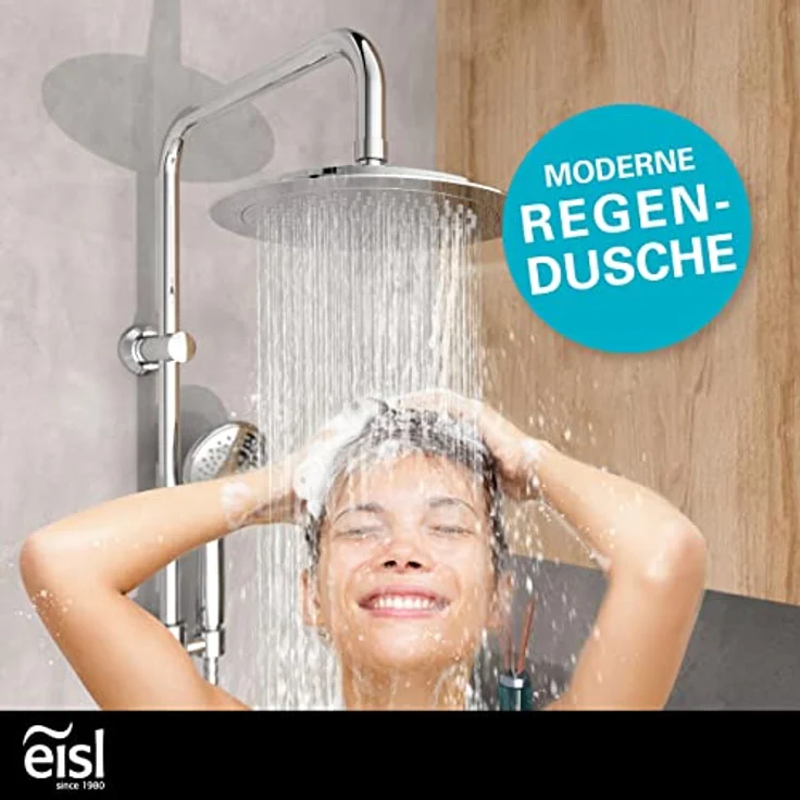 EISL DX12009 Duschset zum Kleben, Duschgarnitur mit Regendusche, Überkopfbrauseset ohne Bohren, Duschsystem ohne Armatur, Duscharmatur mit Regenwalddusche und Handbrause mit 3 Strahlarten, Chrom – Bild 4