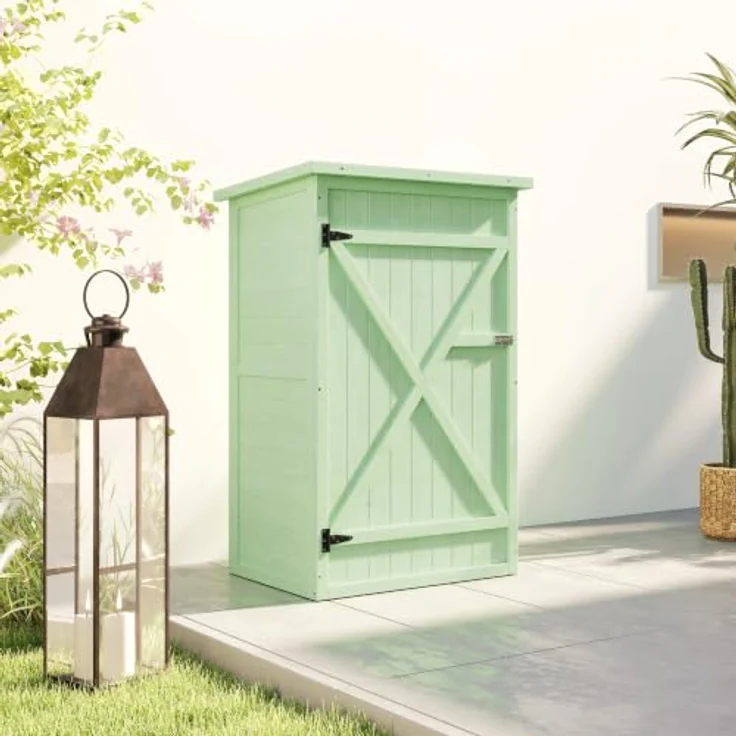 Outsunny Gartenschrank Holz Geräteschuppen, abschließbar mit Ablage und wetterfestem Tannenholz, grün – Bild 6