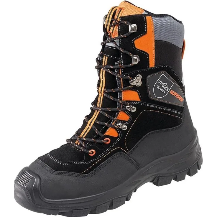 Lupriflex Sportive Hunter S3 SRC, Sicherheitsschuhe Forststiefel, wasserdicht, Schnittschutz, Gr. 48, schwarz/Signalorange
