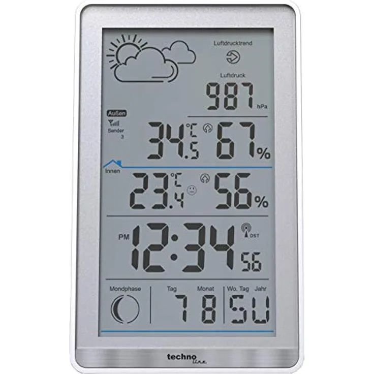 Funkwetterstation WS9218 inklusive Außensender TX106-TH, Innentemperatur, Außentemperatur, Luftfeuchte, Luftdruck, Vorhersage
