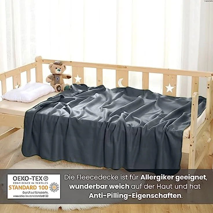 wometo 3er Set Polar Fleecedecke oekoTex 130x160 ca. 400g mit Anti-Pilling und Kettelrand dunkelgrau grau – Bild 3