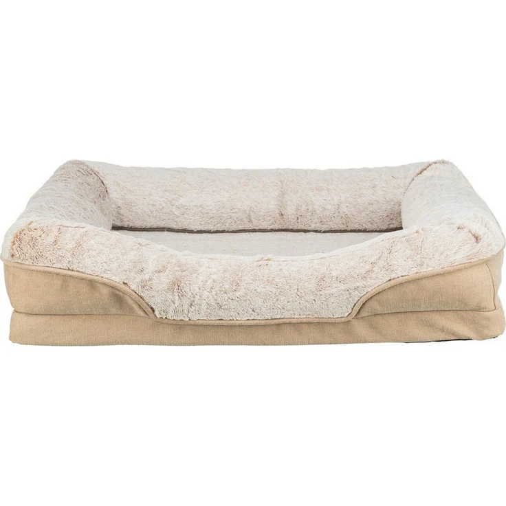 TRIXIE Tierbett Vital Bett Lino beige für Hunde, orthopädisch mit Memory-Effekt, Möbelstoff Chenille und Softplüsch – Bild 1