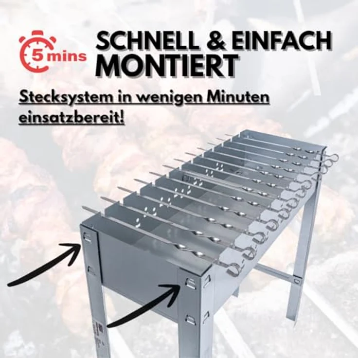 ACTIVA Mangal Schaschlik Grill Edelstahl 80x30 cm inkl. Grillrost und 12 Spießen – Bild 6