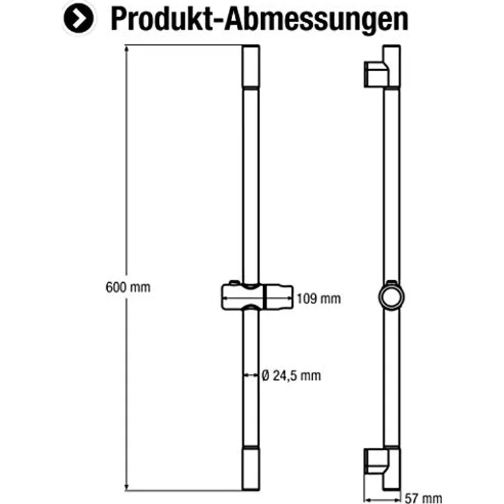 Cornat Wandstange "Andali" 60 cm - Verchromt - Mit Drucktastenschieber / Duschstange / Brause-Stange / Duschhalterung – Bild 2