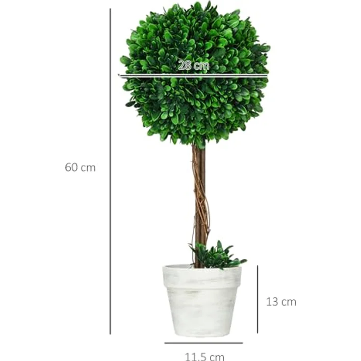 HOMCOM Künstliche Pflanzen, 2er-Set UV-beständige Kunstpflanze, 60 cm Buchsbäume, Zimmerpflanze im Blumentopf, Kunstbaum, Wohnzimmerdeko für Garten, Terrasse, Grün – Bild 5