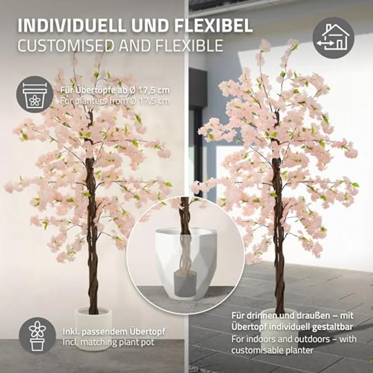 ML-Design Künstlicher Kirschblütenbaum 210 cm Rosa, mit stabiler Naturholzstamm und inkludiertem Topf – Bild 4