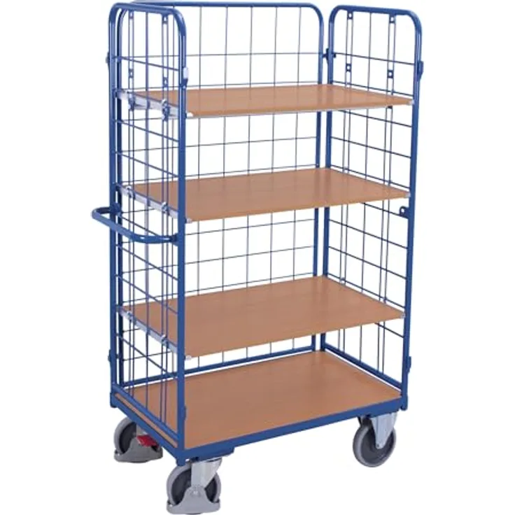 CORDES Transportwagen VARIOfit Etagenwagen hoch, 850 x 500 mm, 4 Böden, 3 Wände, RAL 5010 enzianblau, Traglast 400 kg, TÜV-zertifiziert