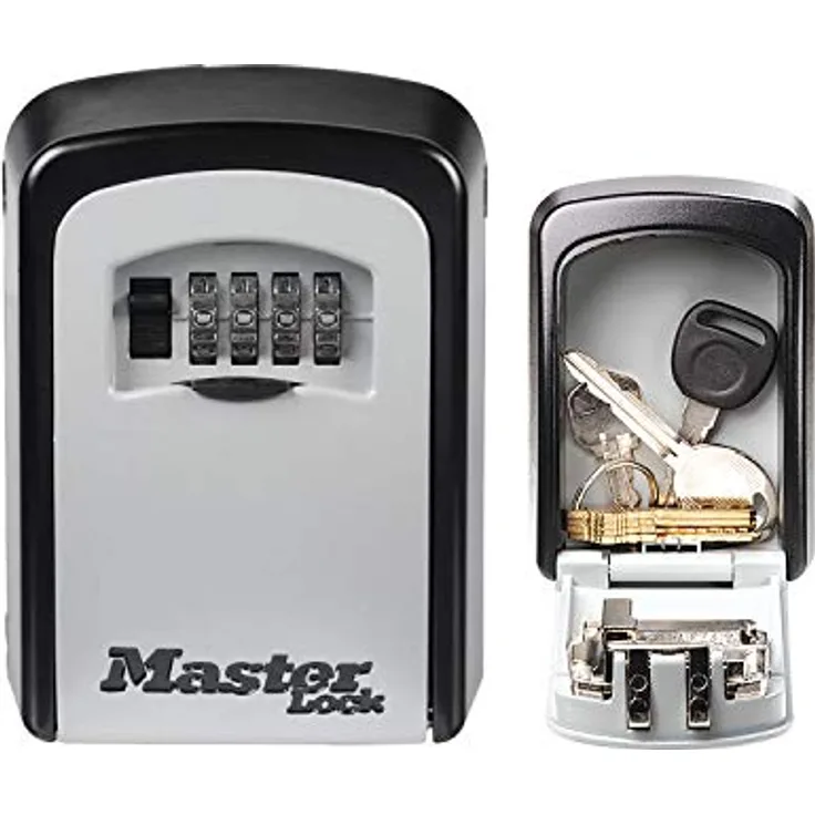 MASTER LOCK Schlüsseltresor [Medium] [Wandhalterung] [Zahlencode] - 5401EURD - Schlüsselsafe, Schwarz und Silber