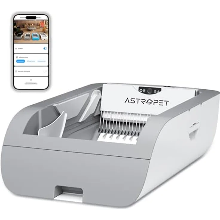 AstroPet offene selbstreinigende Katzentoilette, APP Steuerung, Infrarot-Sensorschutz, Katzenklo mit großem Fassungsvermögen XXXL für mehrere Katzen (Grau)