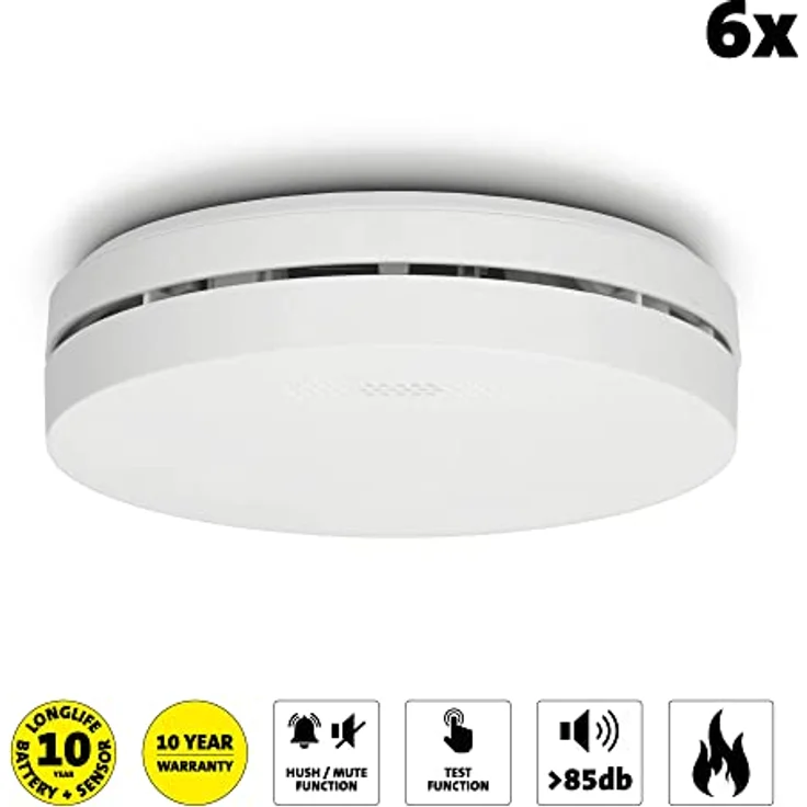 Alecto SA300 6X - Kompakter Rauchmelder mit 10-Jahres-Batterie - Feuermelder 6er-Pack - Weiß – Bild 2