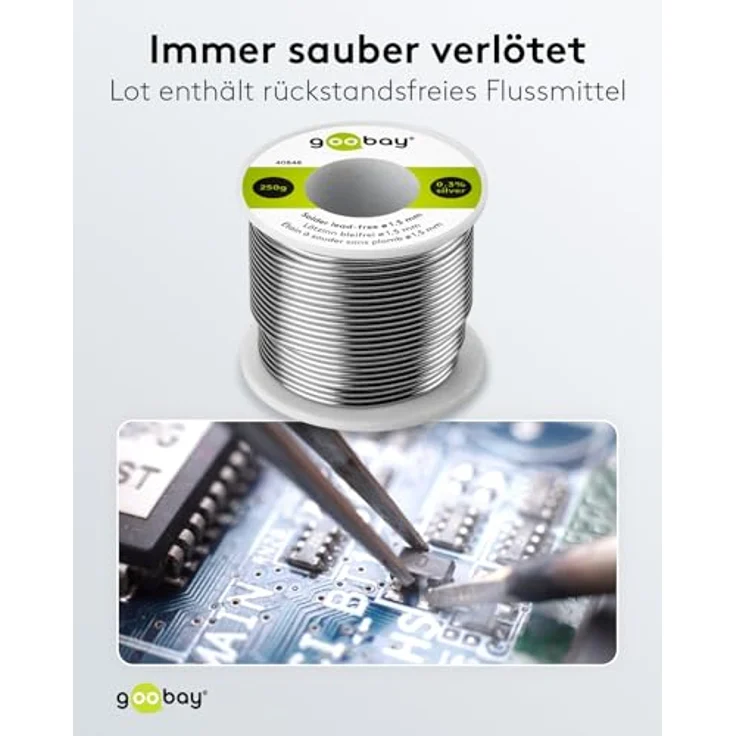 Goobay 40848 Lötzinn bleifrei, ø 1, 5 mm, 250 g Markenlötzinn mit einem Silberanteil (Ag) von 0, 3% – Bild 6
