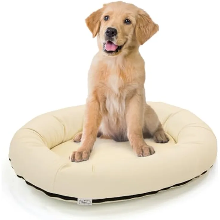 Wallace & Jones | Hundebett Bolton - orthopädisch rund aus Kunstleder | Creme-weiß - 63 x 50 cm