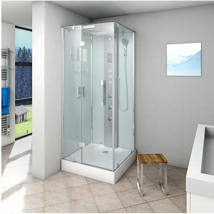 AcquaVapore Komplettdusche Duschkabine D38-00L1-EC Weiß 80x80, Sicherheitsglas ESG, inklusive Duschwanne