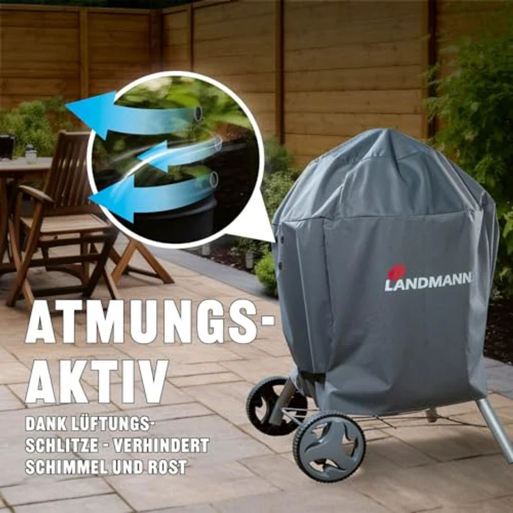 LANDMANN Grillabdeckung, grau, 90 x 70 x 70 cm, wetterfest – Bild 7