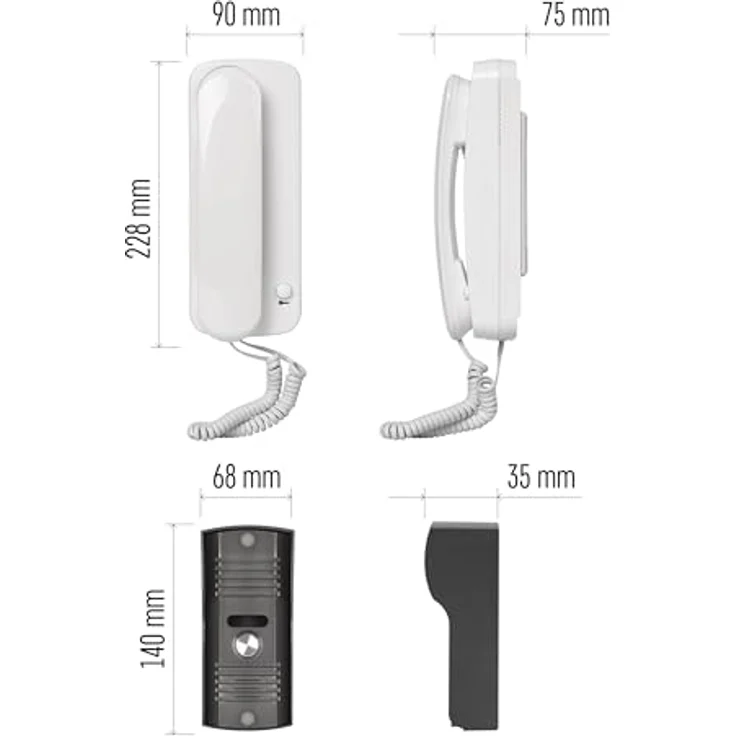 EMOS Audio-Türsprechanlage Set, Aufputzmontage, elegantes Design mit Türöffner, weißer Telefonhörer und graue Metall-Türklingel – Bild 4