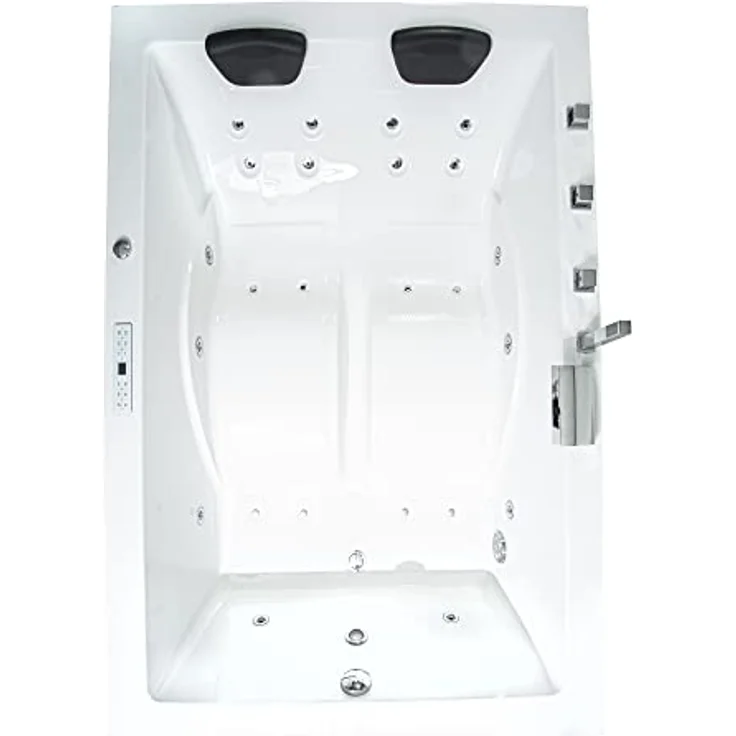 Basera® Whirlpool-Badewanne CLASSIC XXL Wave 180 x 130 cm für 2 Pers., Komplett-Set, mit 24 Massagedüsen, Wasserfall, LED, Touchpanel, Bluetooth und Radio, Hochglanz-Weiß - Preisvergleich – Bild 2