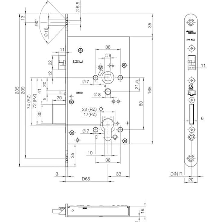 Dormakaba Panikschloss SVP 5272, selbst verriegelndes Fluchttürschloss DM 65 rechts, nach EN 179 und EN 1125, verzinkter Stahl – Bild 2