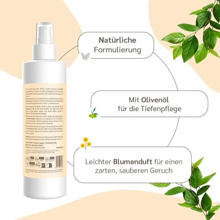 Amusi Fellpflege Katzen Haar Entwirrungsspray, 100% Natürlich und Vegan, 250 ml, für alle Fellarten, löst Knoten und macht das Fell weich und glänzend, ohne Ausspülen, mit floralen Noten – Bild 3