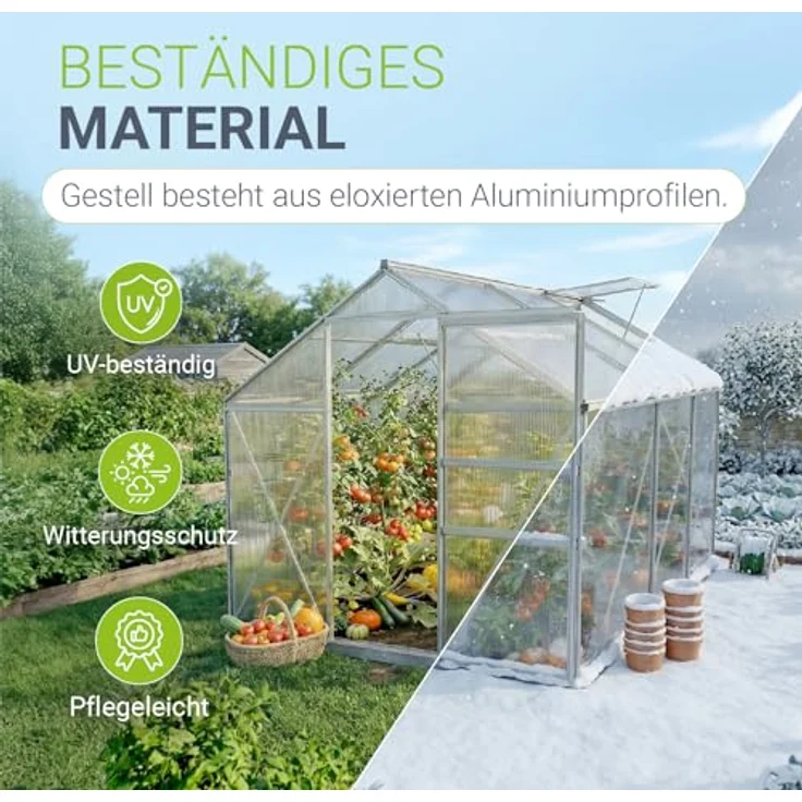 JUSKYS® Gewächshaus 3,6 m² - Aluminiumgestell mit Stahlfundament, UV-beständig, abschließbare Schiebetür, belüftbare Dachfenster 61x57 cm – Bild 2