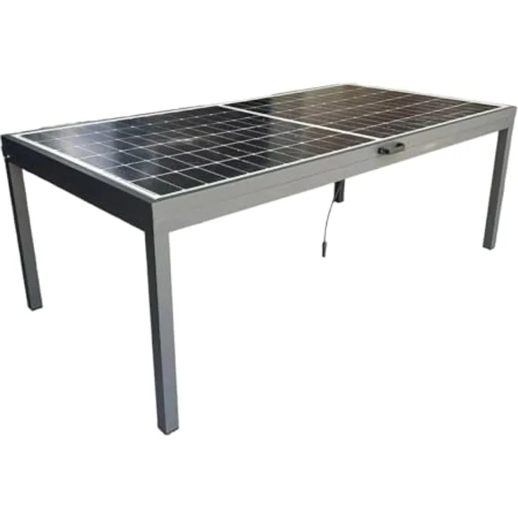 Jet-Line JET-LINE 450W Solar-Tisch, Aluminium Gartentisch mit Liftfunktion für 6-8 Personen, schwarz