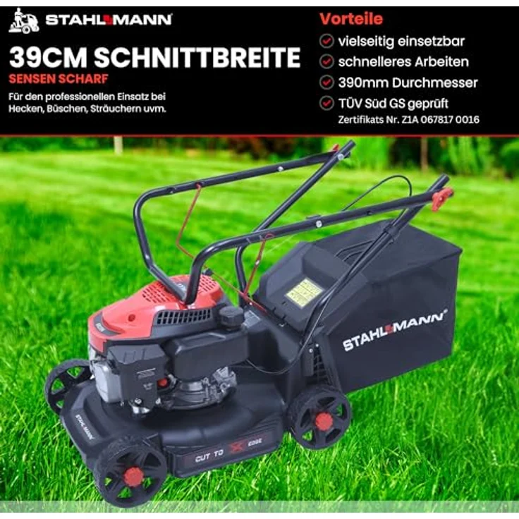 Stahlmann Rasenmäher Benzin BR390, 4,0PS (2,9kW) mit 39cm Schnittbreite, 35L Fangkorb und Schnitthöhenverstellung – Bild 5