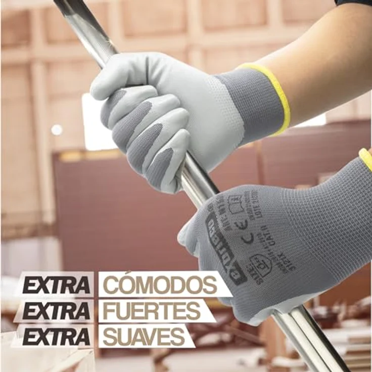 EXBRIECO Professionelle Arbeitshandschuhe 3, 6 oder 12 Paare Schutzhandschuhe, Polyester & Nitril, taktile Genauigkeit, atmungsaktiv, elastisch, widerstandsfähig - Schwarz – Bild 3