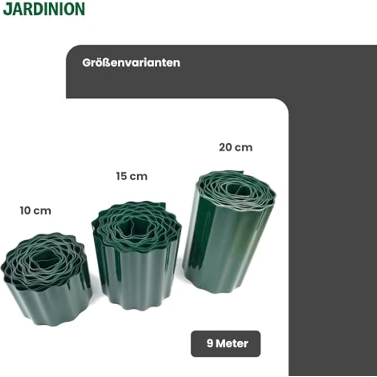 Jardinion 9m Rasenkanten, Beeteinfassung Breite 20cm Grün, Wurzelsperre, wetterbeständig und schlagfest – Bild 4