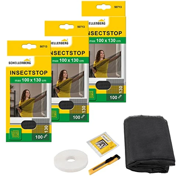 Schellenberg Fliegengitter für Fenster, Polyester, einfache Montage, zuschnei... anthrazit (3er PacK) - 100x130 - Schellenberg – Bild 2