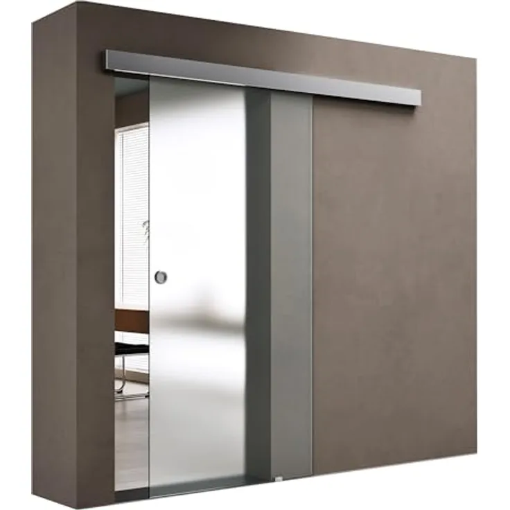 doporro Glasschiebetür Amalfi TS12-1025 | 102,5 x 205 cm 15mm Wandabstand | Satiniertes ESG-Sicherheitsglas | Muschelgriff | Aluminumschiene | doporro
