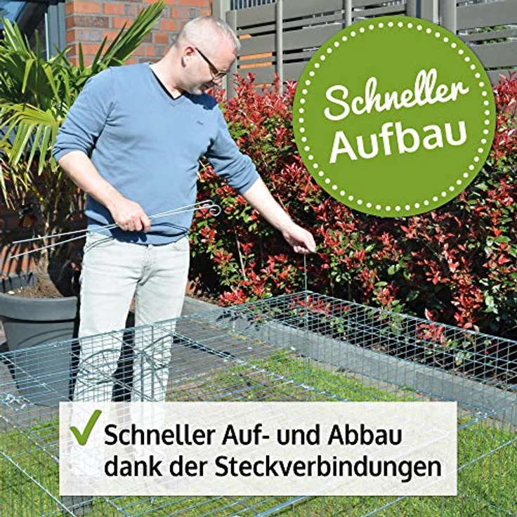 zooprinz Freilaufgehege für Kleintiere mit festem Dach und Sonnenschutz, wetterfest und stabil, platzsparend faltbar, Größe S – Bild 3