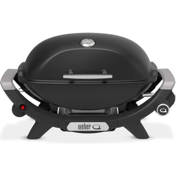 Weber Q2100N Gasgrill, 53 x 38cm Grillfläche, 1 Brenner, hoher Deckel, porzellanemaillierter Guss-Grillrost, Schwarz