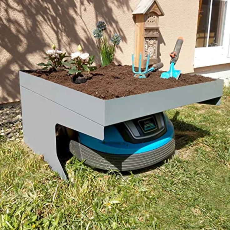 PROREGAL Mähroboter-Garage mit Pflanzkasten, wetterfester Schutz aus pulverbeschichtetem Metall, grau, 37x60x70cm – Bild 2