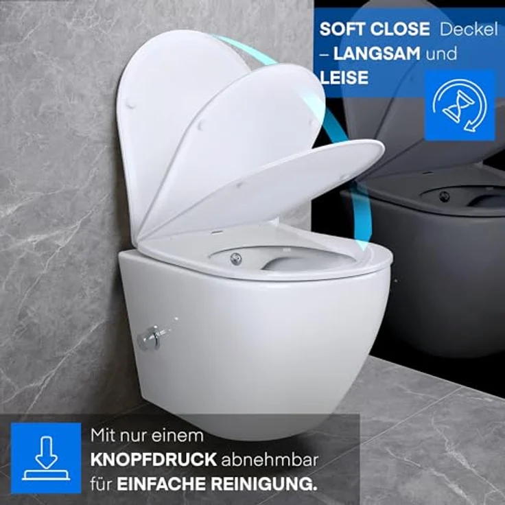 Aloni Tiefspül-WC AL55800+AL0411, Spülrandloses Taharet Dusch WC inkl. Armatur + Sitz Toilette - Keramik in Weiß – Bild 5