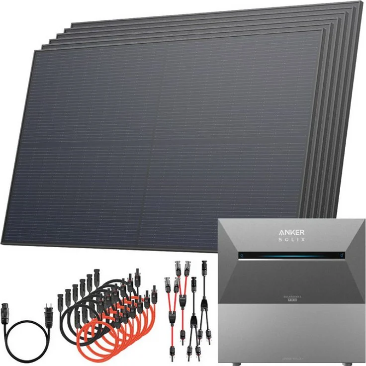 Solarway Balkonkraftwerk All In One, 3000W Komplettset mit 5,4 kWh Anker, Bifaziale FULL BLACK Solarmodule, Anker App Überwachung