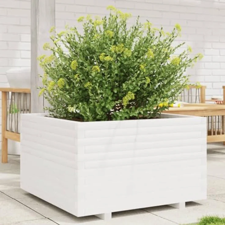 vidaXL Pflanzkübel, Hochbeet aus Massivholz Kiefer, Weiß, für Garten Balkon Terrasse, mit großzügigem Fassungsvermögen – Bild 2