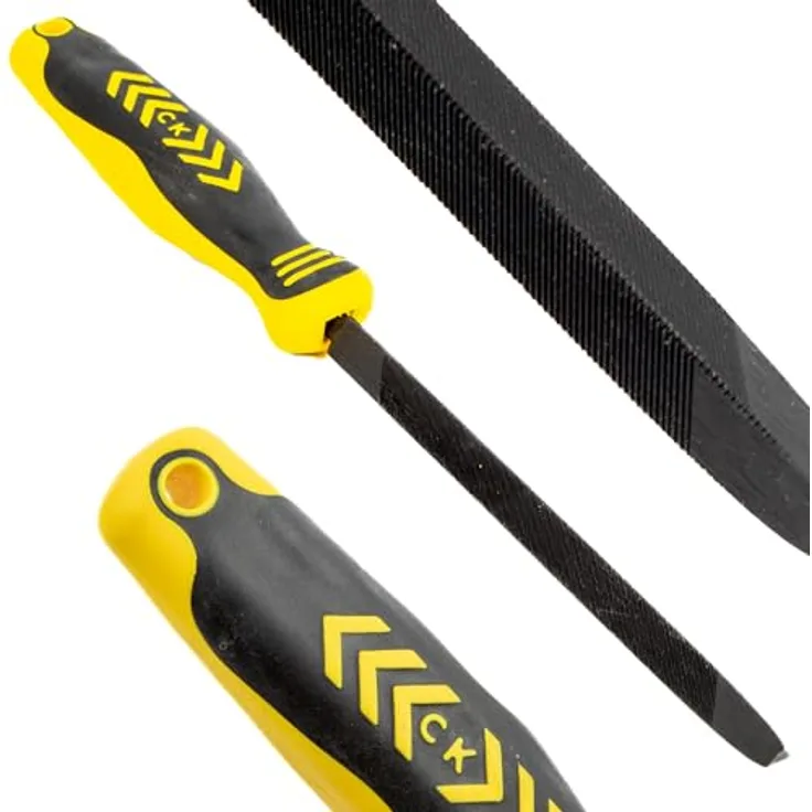 C.K Sägefeile, Standard 150 mm, Dreieckig, Schwarzoxid behandelter Kohlenstoffstahl, Ergonomischer Zwei-Komponenten-Griff