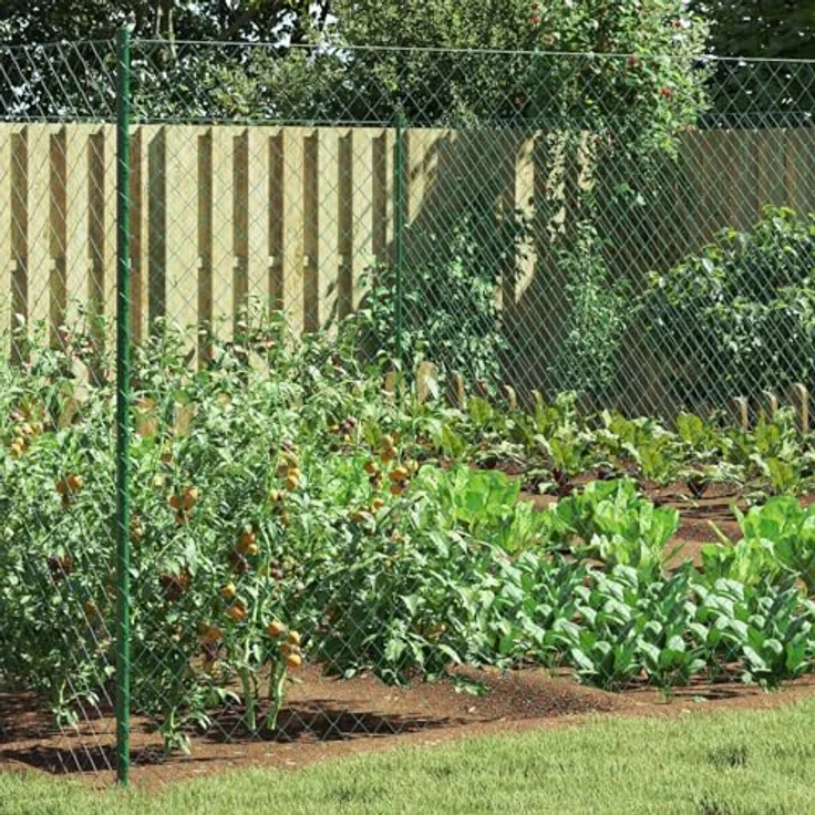 vidaXL Beetumrandung Maschendrahtzaun, 2 x 10 m, grüner Stahlzaun mit rautenförmigem Maschendesign, wetterfest und einfach zu montieren – Bild 2
