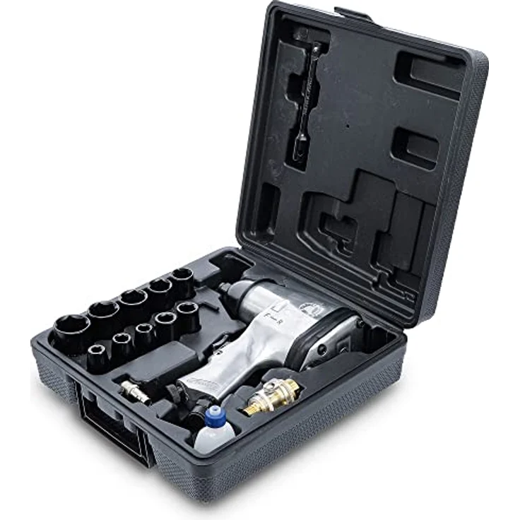 BGS TECHNIC Druckluft-Schlagschrauber 12,5 mm (1/2') mit 16-tlg. Werkzeugsatz, 312 Nm, Hobby-Einsatz, max. 7000 U/min, 4,066 kg – Bild 4