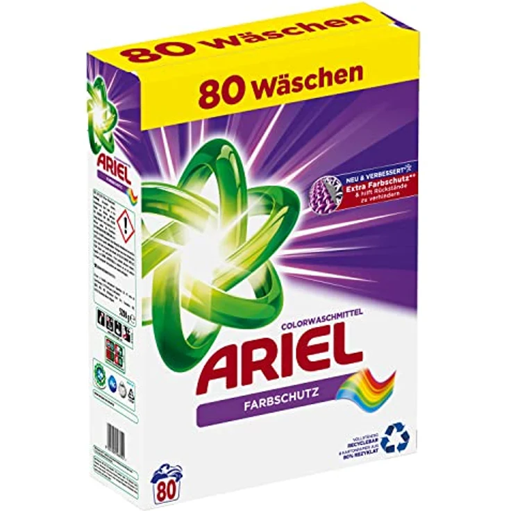 Ariel Color Waschmittel Pulver, Waschpulver mit Farbschutz, Vollwaschmittel, 80 Waschladungen, Strahlend Rein bei niedrigeren Temperaturen und Anti-Rückstands-Technologie (5.2 kg) – Bild 1