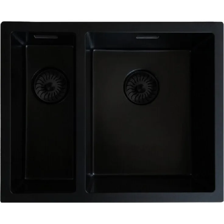 Caressi CAQPP1534R10BK-FL, Flächenbündige Spüle aus Quartz-Komposit, große rechte Spüle in Schwarz, 1,5 Becken